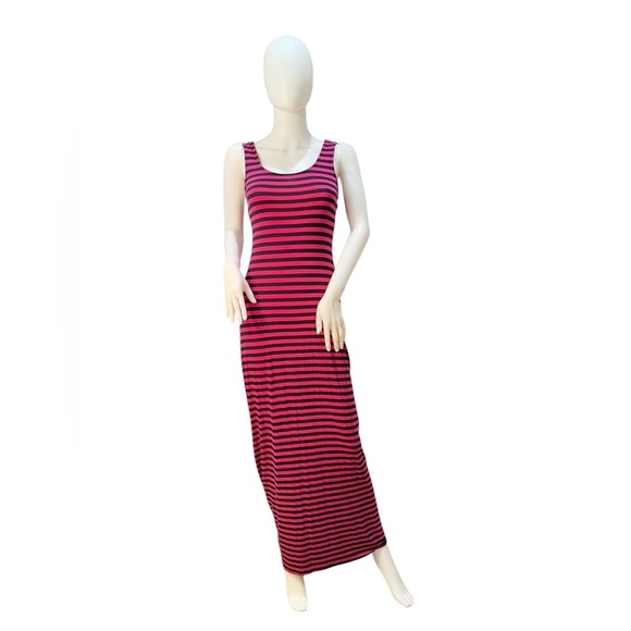 Merona Dresses & Skirts - Merona Black Pink Striped Maxi Tank Dress Size XS Sleeveless Casual Summer Chic